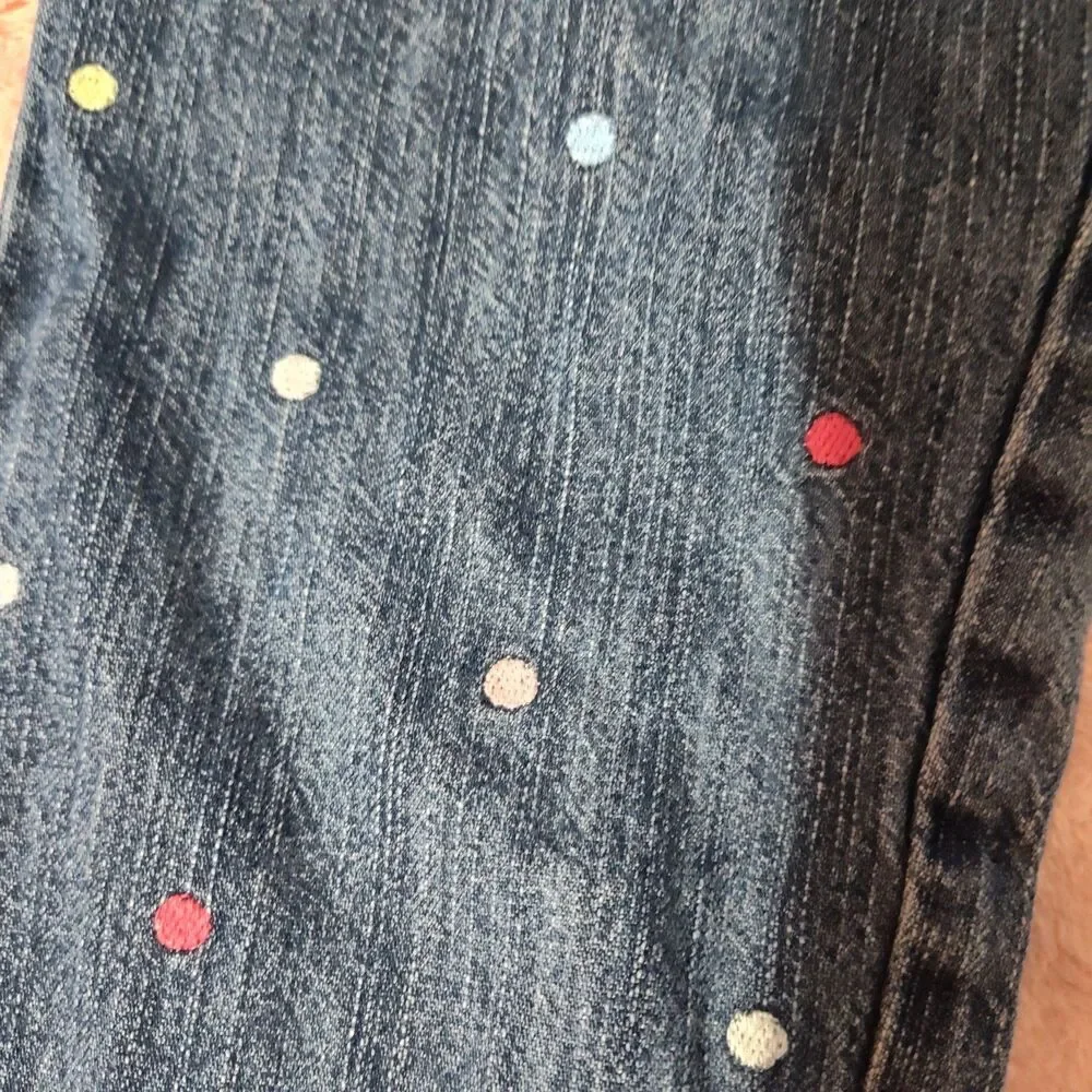 Vintage Gymboree Toddler Girls Embroidered Polka Dot Denim Jeans Pants 18-24 Mos
